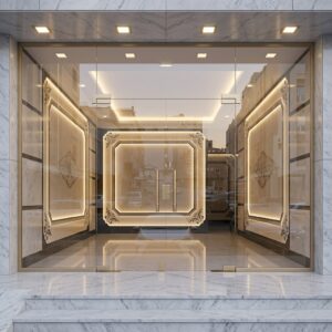 باب زجاج سيكوريت مزدوج لمدخل المباني – تصميم فاخر للمشاريع السكنية