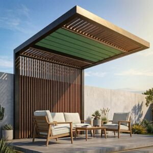 برجولات حديد بشرائح – تصميم عصري للحدائق والجلسات