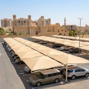 مظلات سيارات قماش PVC – حماية من اشعة الشمس للمواقف الجماعية