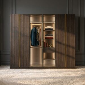 خزانات ملابس خشبية مفصلة (Custom Wardrobes) – حلول تخزين ذكية للمشاريع